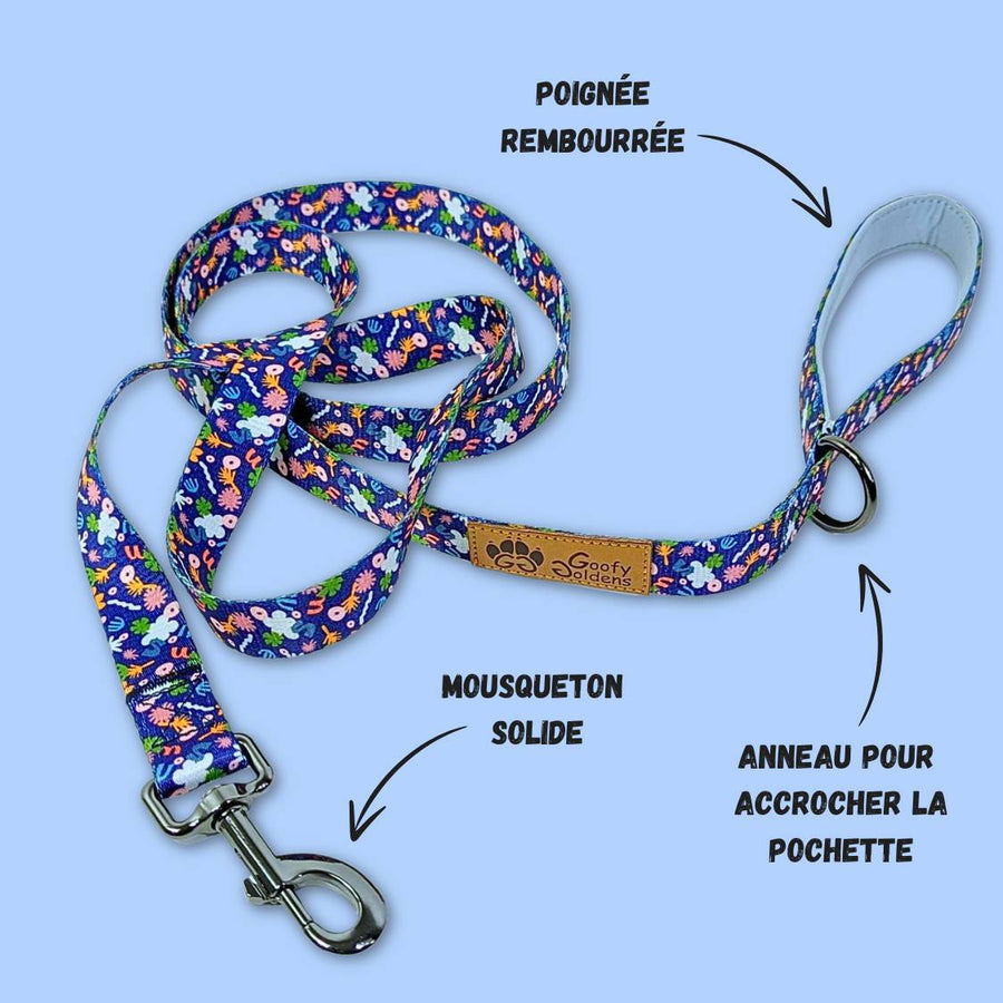 Laisse de balade légère et stylée aux motifs élégants et colorés avec une poignet rembourrée pour assurer une prise en main facile.