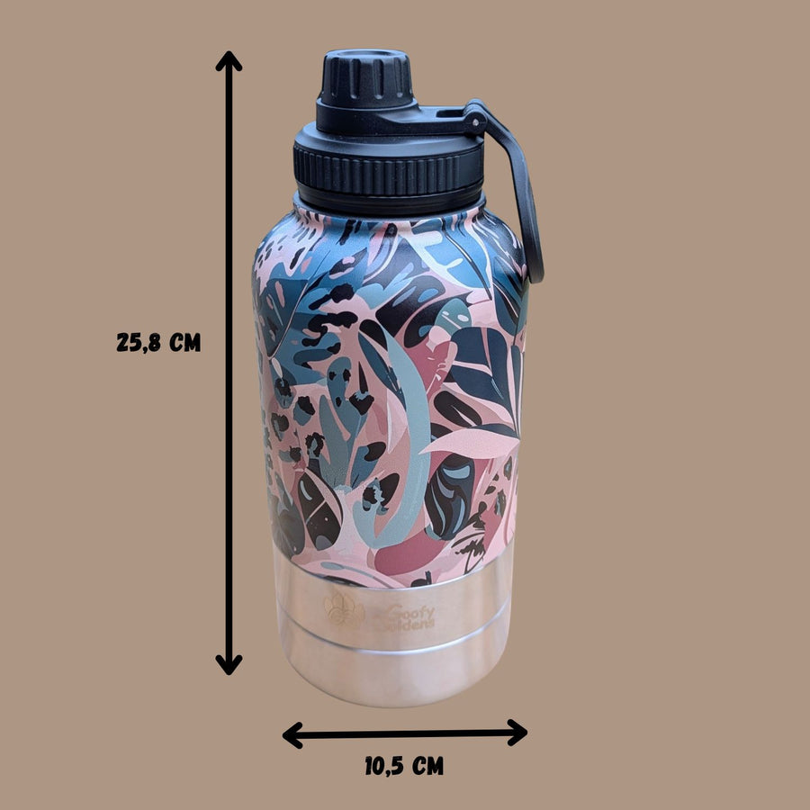 Gourde de la gamme Savane, présentant les dimensions du produit (25,8 cm x 10,5 cm) et conçue pour une facilité de transport optimale.