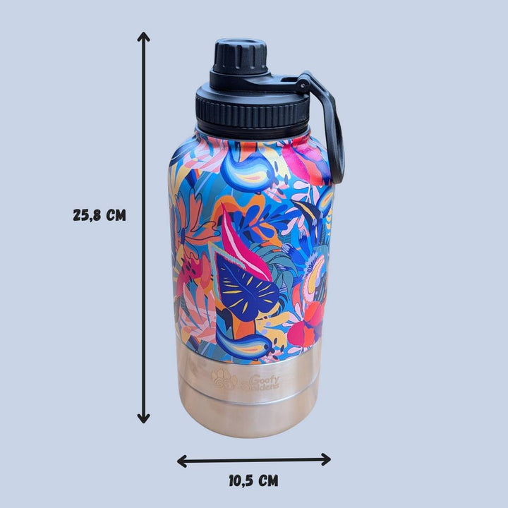 Gourde de la gamme Lagon, présentant les dimensions du produit (25,8 cm x 10,5 cm) et conçue pour une facilité de transport optimale.