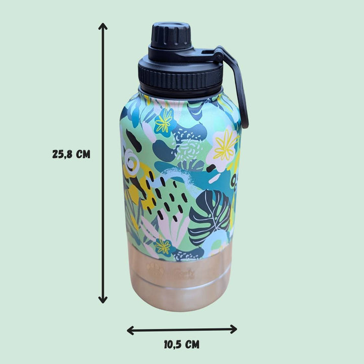 Gourde de la gamme Récif, mesurant 25,8 cm sur 10,5 cm, spécialement conçue pour un transport facile et pratique.