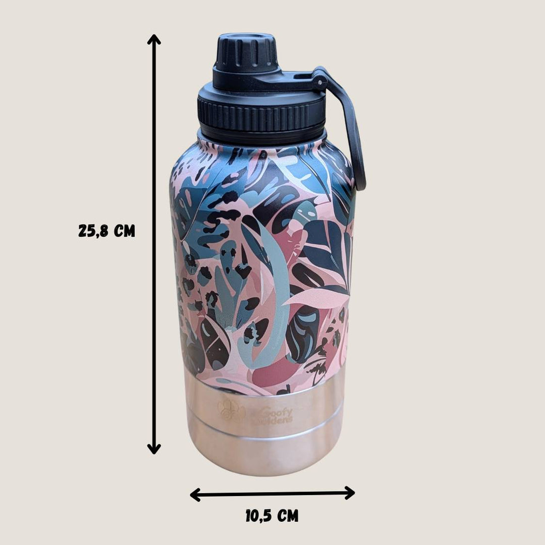 Gourde de la gamme Savane, présentant les dimensions du produit (25,8 cm x 10,5 cm) et conçue pour une facilité de transport optimale.