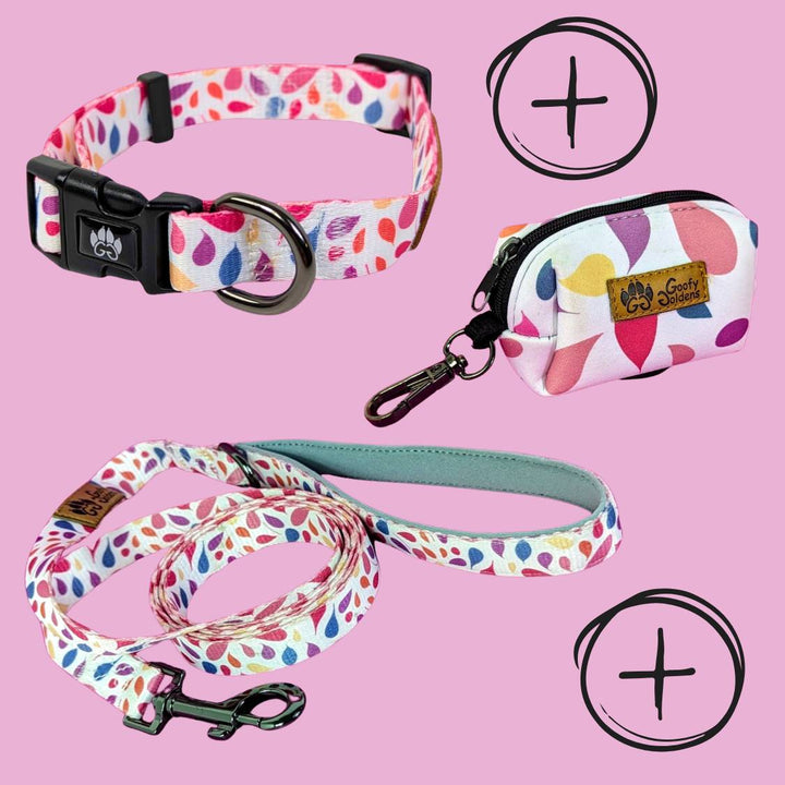 Kit de balade "Collier" de la collection Pétales comprenant: le collier, la laisse et le distributeur de sacs à crottes