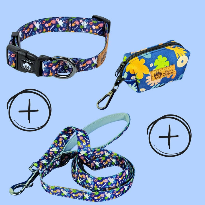 Kit de balade "Collier" de la collection Deep Agua comprenant: le collier, la laisse et le distributeur de sacs à crottes