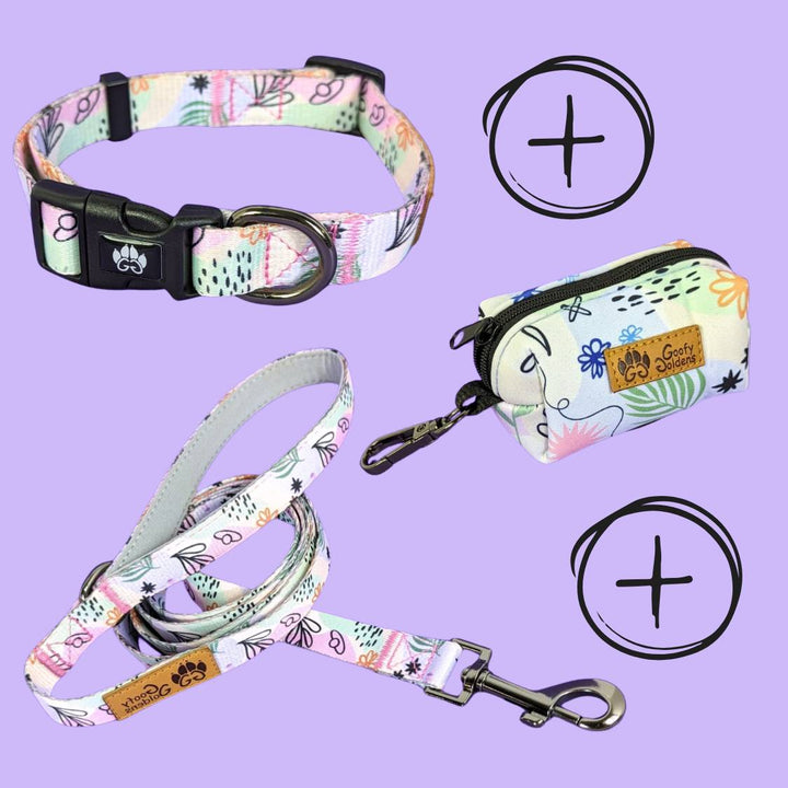 kit de balade collier Pastel comprenant laisse collier et pochette de sacs à déjections. 