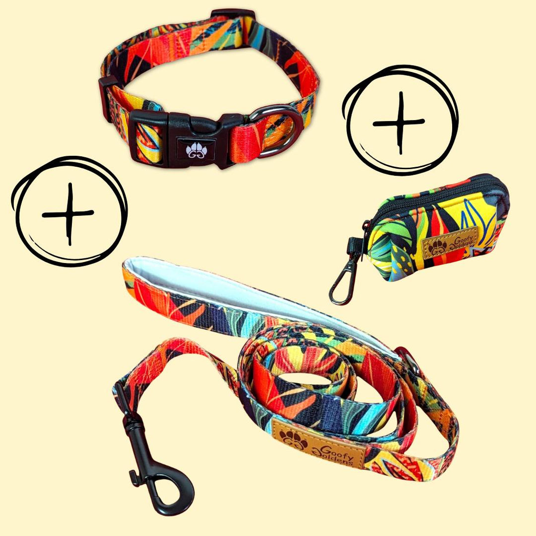 Kit de balade "Collier" de la collection Tropical comprenant: le collier, la laisse et le distributeur de sacs à crottes