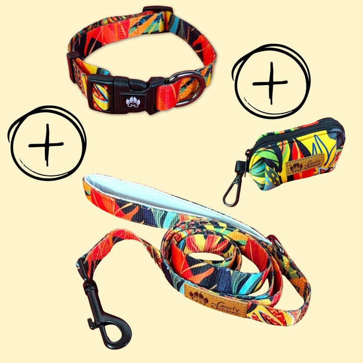 Kit de balade "Collier" de la collection Tropical comprenant: le collier, la laisse et le distributeur de sacs à crottes