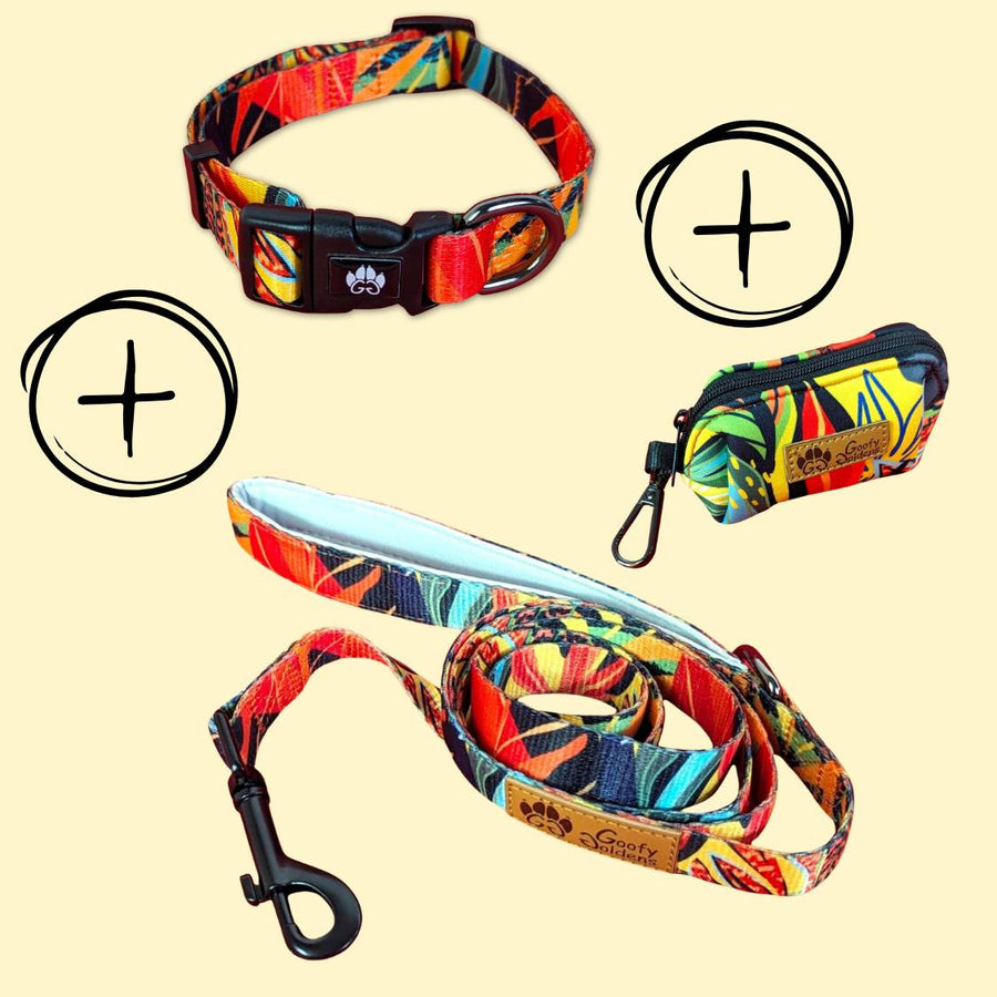 Kit de balade "Collier" de la collection Tropical comprenant: le collier, la laisse et le distributeur de sacs à crottes