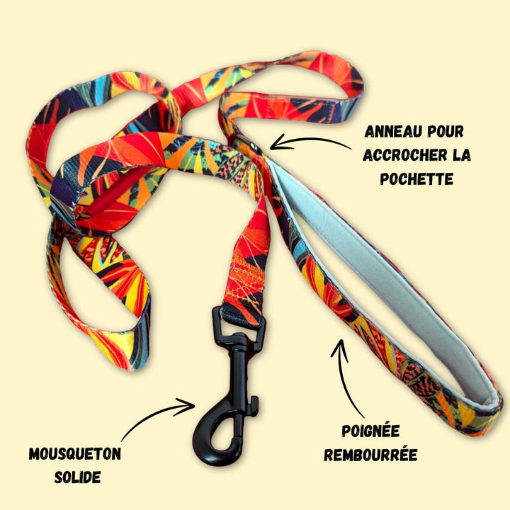 Laisse Tropical déroulée aux tons vifs. La laisse Goofy Goldens présente une poignée conçu pour votre confort et un crochet noir solide.